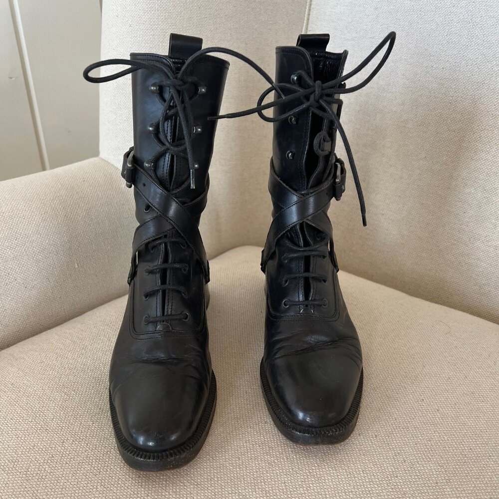Vintage Joan & David Black Lace-Up Boots Size 6.5?